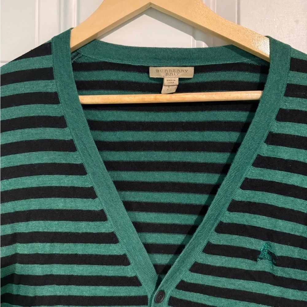 Burberry Emerald and Black Striped Knit Top